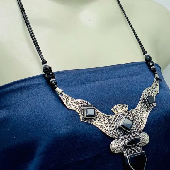 Antique Black Nepalese Triangular Pendant Necklace, Boho Chic Necklace - Picture 6 of 11